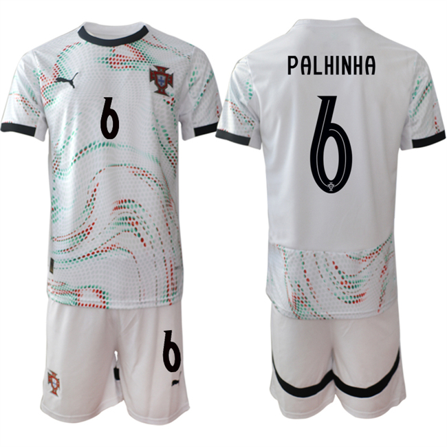 Men's Portugal Team #6 João Palhinha 2025 White Away Soccer Jersey Suit